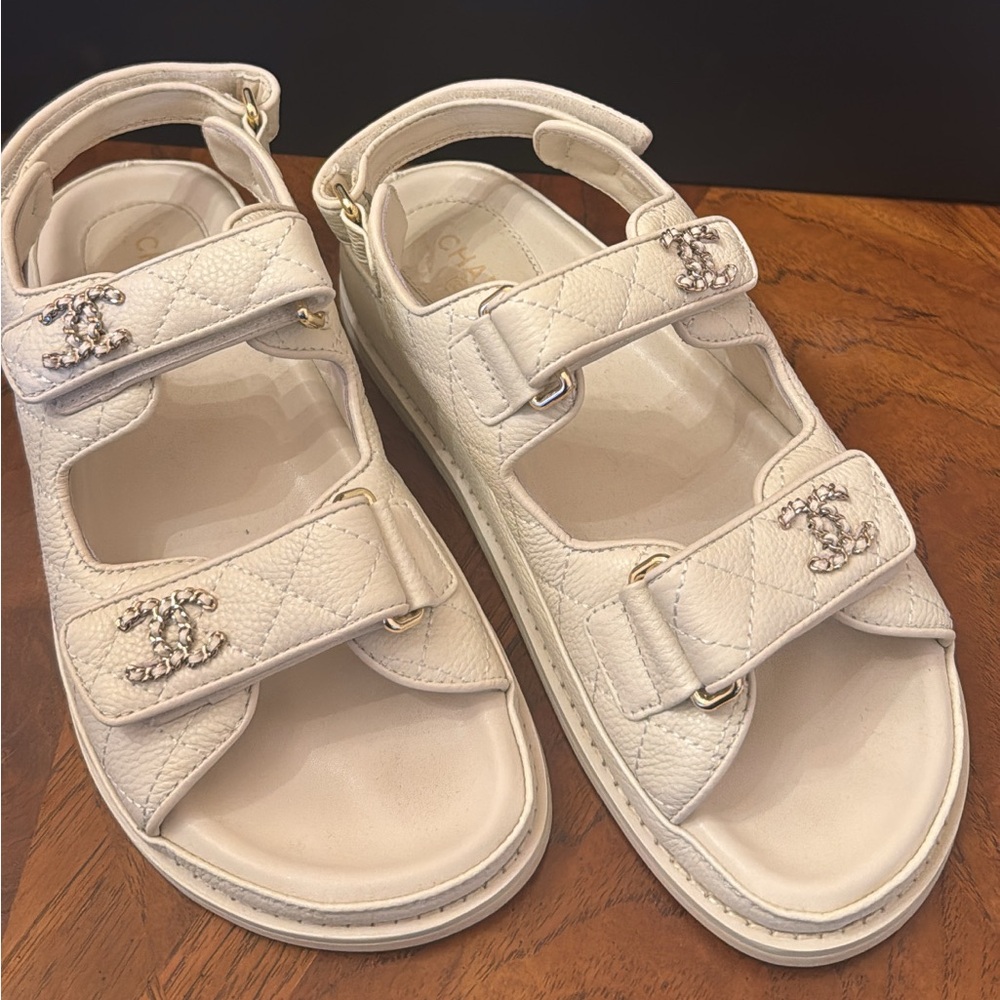Chanel Dad Sandal - Velcro grained calfskin white